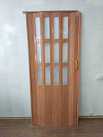 Дверь гармошка раздвижная полу остекленная 5 Ольха ,860х2030х12мм