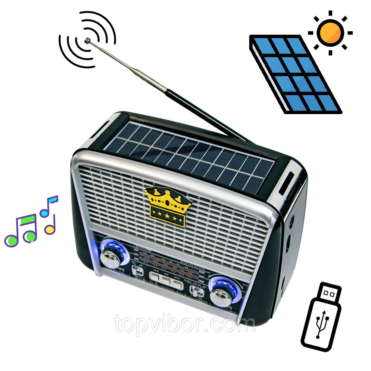 Радиоприемник Golon RX-455-S Solar портативная колонка, портативная акустика на солнечной батарее USB+TF (ТОП) - фото 1 - id-p1566344496