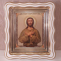 Икона Алексий человек Божий святой Преподобный, лик 15х18 см, в белом фигурном деревянном киоте