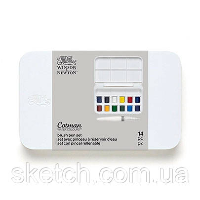 Набір акварельних фарб Cotman Brash Pen Set, 12шт + пензлик-браш, фото 1