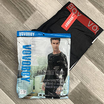 Кальсони термо чоловічі бавовна Vovoboy, двошарові, чорні, розмір L-4XL, 0208