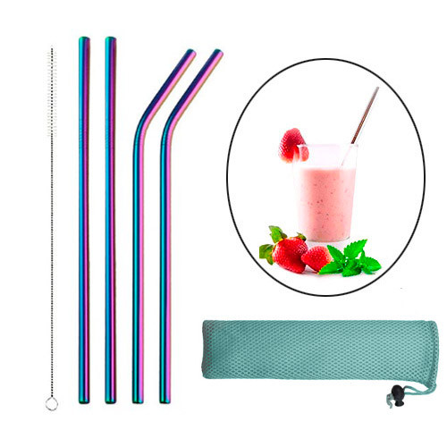 Набір соломинок металевих 4шт, еко трубочки для напоїв, хамелеон, фото 1