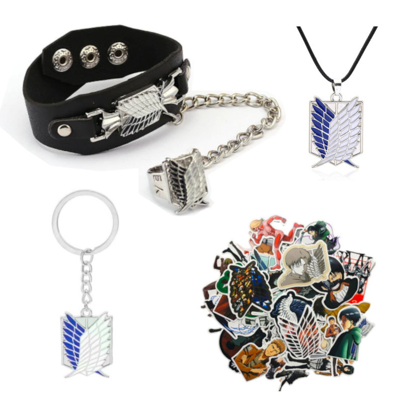 Набір Атака Титанів Attack on Titan: Браслет з Кільцем на ланцюжку + Кулон + Брелок + Стікери Атака Титанів, фото 1