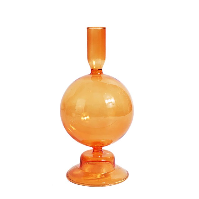Підсвічник святковий REMY-DEСOR скляний Балу оранжевого кольору для тонкої свічки висота 18 см декор для дому