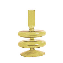 Підсвічник святковий REMY-DEСOR скляний Теллі жовтого кольору для тонкої свічки висота 15 см декор для дому