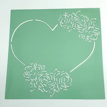 Трафарет Сердечко з трояндочками 9.5х9.5 см