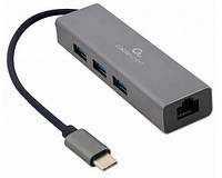 Адаптер Концентратор Type-C Cablexpert A-CMU3-LAN-01 (3хUSB3.1), Grey (код 125192)