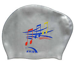 Плавальна шапочка для довгого волосся (колір сріблястий, малюнок ноти)