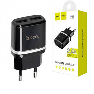 МЗП Micro USB 5V/2.4A 2USB C12 black Hoco, фото 1
