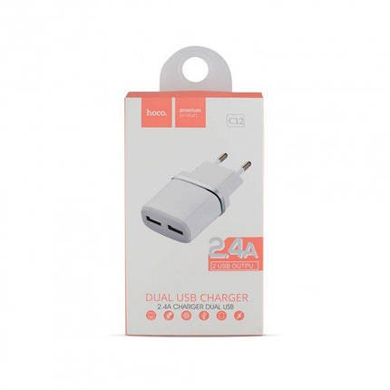 МЗП Micro USB 5V/2.4A 2USB C12 white Hoco, фото 3