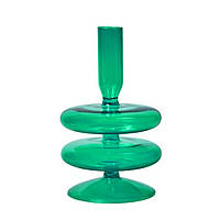 Подсвечник праздничный REMY-DEСOR стеклянный Телли зеленого цвета для тонкой свечи высота 15 см декор для дома