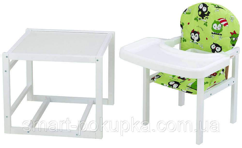 Стульчик- трансформер Babyroom Пони-240 белый пластиковая столешница зеленый (совы)