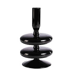 Підсвічник святковий REMY-DEСOR скляний Теллі чорного кольору для тонкої свічки висота 15 см декор для дому