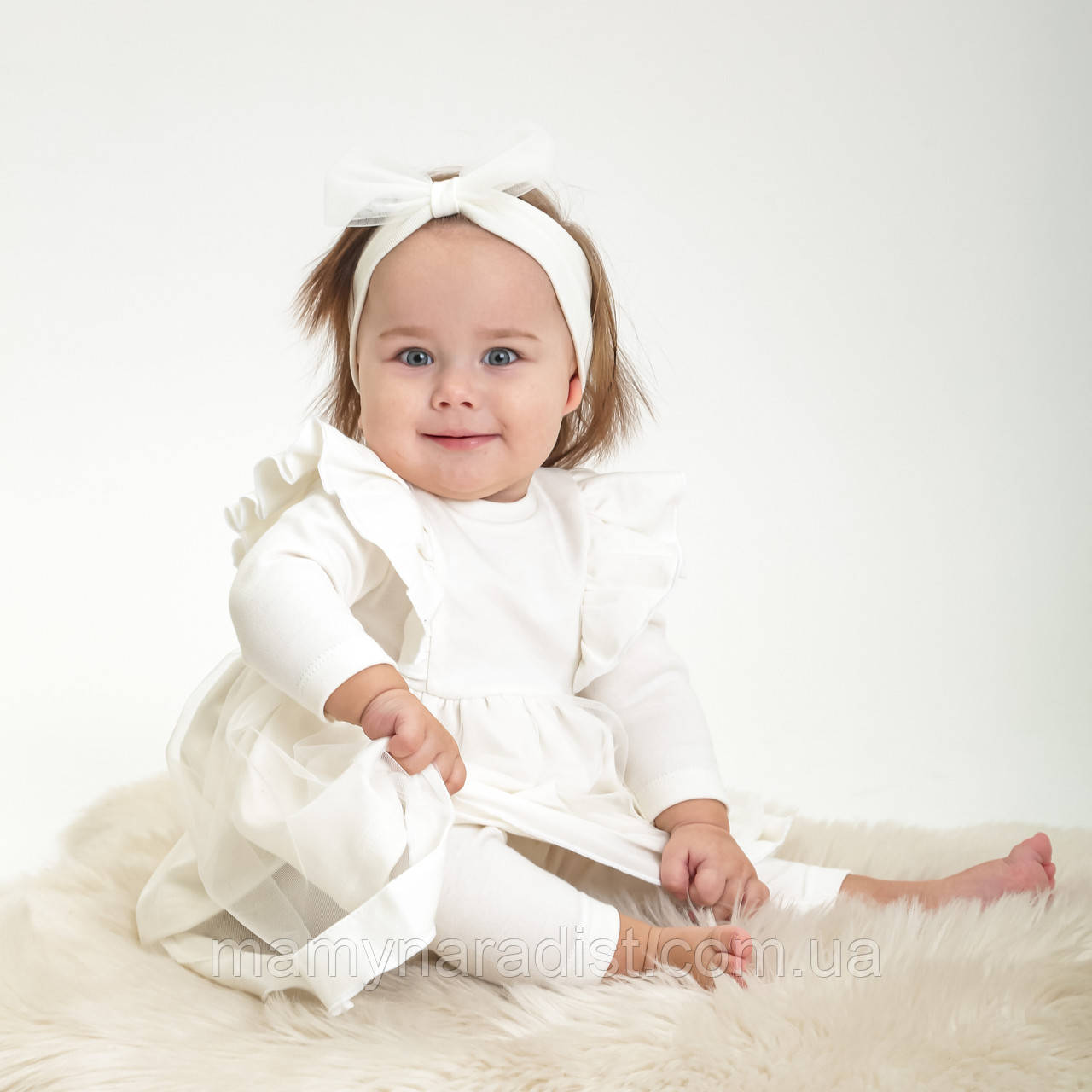 Ошатне плаття на виписку та хрещення дівчинки молочне, фото 1