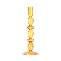 Подсвечник праздничный REMY-DEСOR стеклянный Молди оранжевого цвета для тонкой свечи высота 27 см декор дома