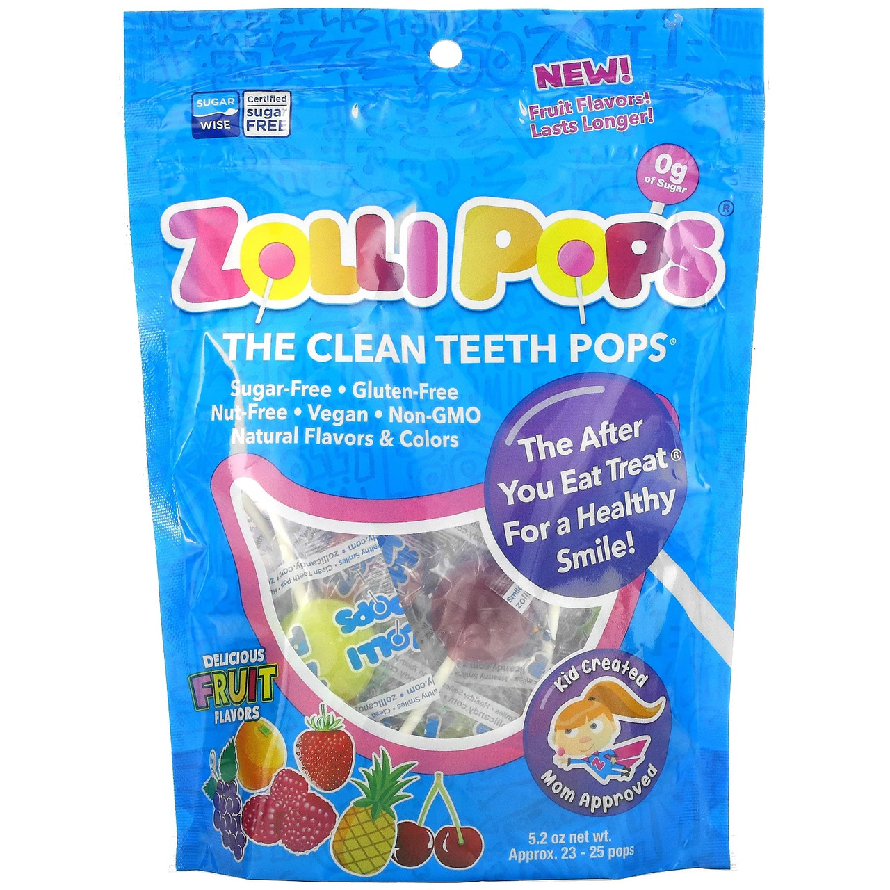 Льодяники для чищення зубів Zollipops The Clean Teeth Pops на паличці зі смаком фруктів ягід 23-25 шт.