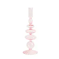 Подсвечник праздничный REMY-DEСOR стеклянный Престиж розового цвета для тонкой свечи высота 28 см декор дома
