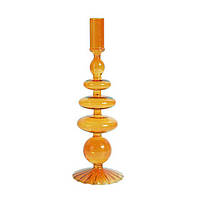 Подсвечник праздничный REMY-DEСOR стеклянный Престиж оранжевого цвета для тонкой свечи высота 28 см декор дома