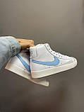 Кросівки жіночі Nike Blazer White Blue білі найк блейзер весна осінь високі демісезонні, фото 6