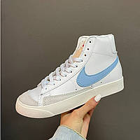 Кроссовки женские Nike Blazer White Blue белые найк блейзер весна осень высокие демисезонные