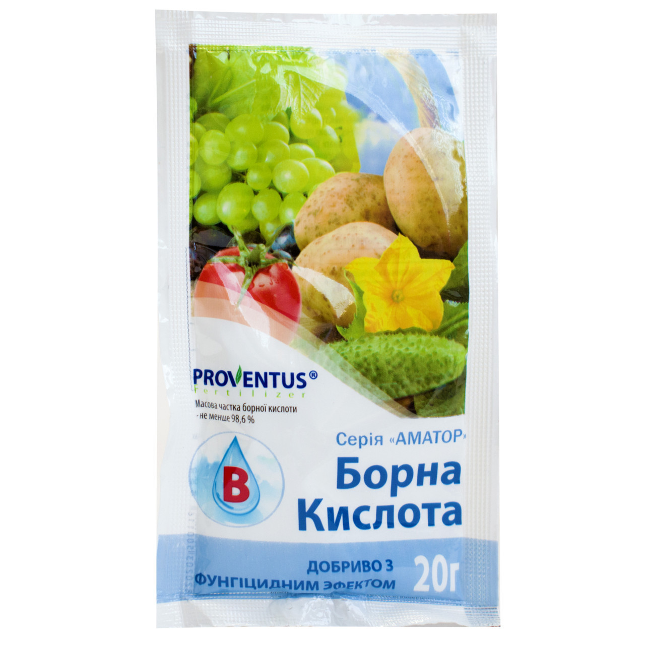 Борна кислота, 20 г — для підживлення с/г культур в період вегетації