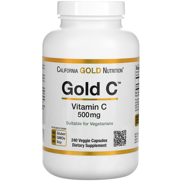 Вітамін C, California GOLD Nutrition "Gold C" для підтримки імунітету, 500 мг (240 капсул), фото 1