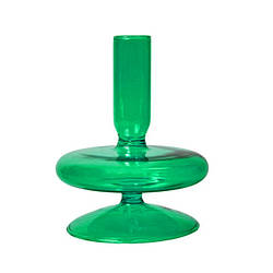 Підсвічник святковий REMY-DEСOR скляний Теллі зеленого кольору для тонкої свічки висота 11 см декор для дому