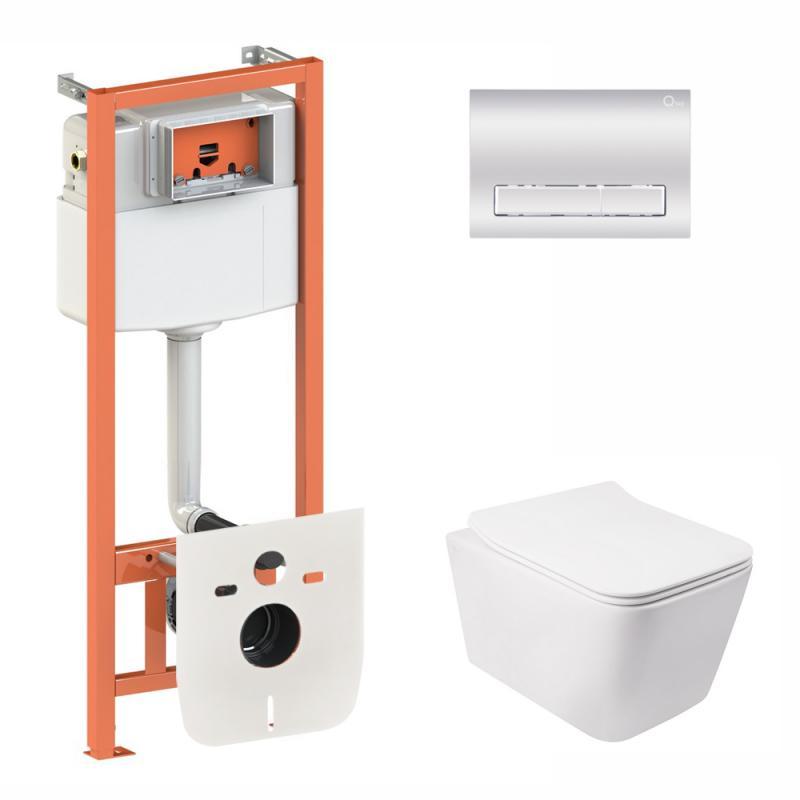 Набір Qtap інсталяція 3 в 1 Nest QT0133M425 з панеллю змиву лінійної QT0111M08381CRM + унітаз з сидінням Crow, фото 1