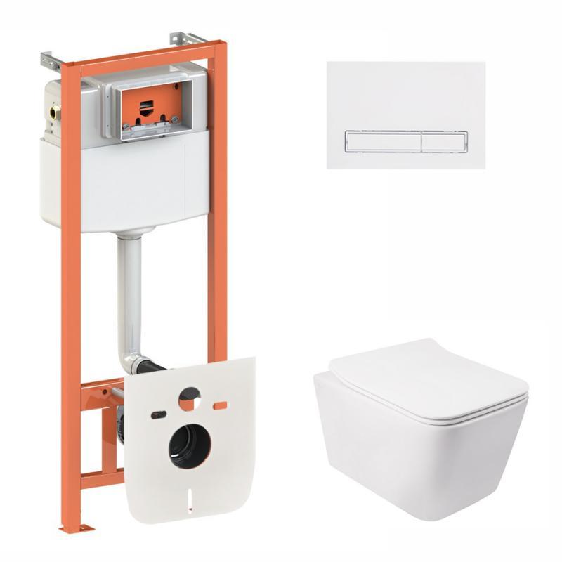 Набір Qtap інсталяція 3 в 1 Nest QT0133M425 з панеллю змиву лінійної QT0111M08V1384W + унітаз з сидінням Crow, фото 1