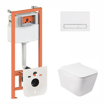 Набір Qtap інсталяція 3 в 1 Nest QT0133M425 з панеллю змиву лінійної QT0111M08V1384W + унітаз з сидінням Crow