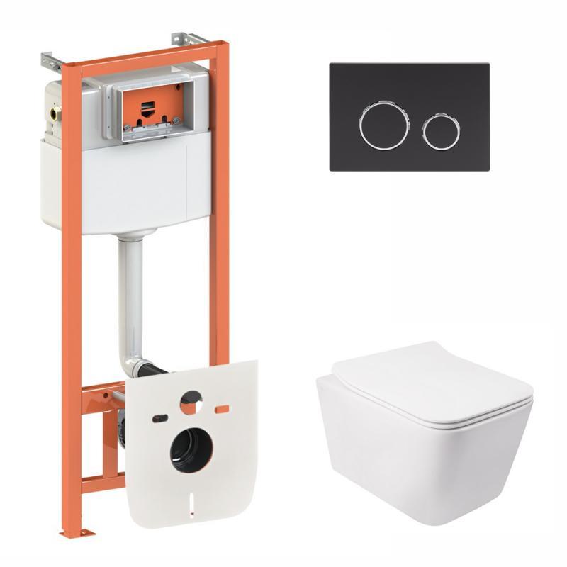 Набір Qtap інсталяція 3 в 1 Nest QT0133M425 з панеллю змиву круглої QT0111M11V1146MB + унітаз з сидінням Crow, фото 1