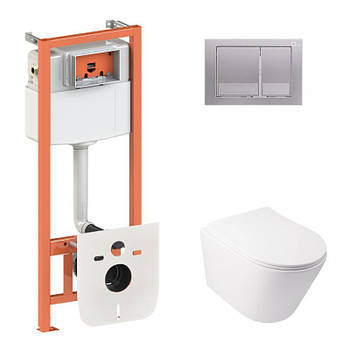 Набір Qtap інсталяція 3 в 1 Nest QT0133M425 з панеллю змиву квадратної QT0111M06029SAT + унітаз з сидінням