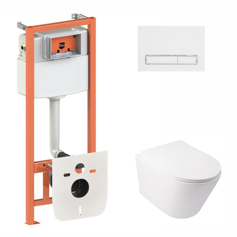 Набір Qtap інсталяція 3 в 1 Nest QT0133M425 з панеллю змиву лінійної QT0111M08V1384W + унітаз з сидінням Swan, фото 1