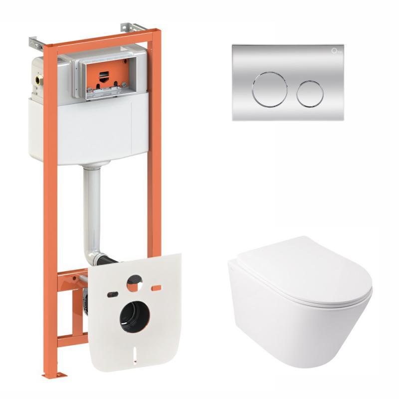 Набір Qtap інсталяція 3 в 1 Nest QT0133M425 з панеллю змиву круглої QT0111M11112CRM + унітаз з сидінням Swan, фото 1