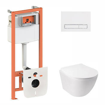Набір Qtap інсталяція 3 в 1 Nest QT0133M425 з панеллю змиву лінійної QT0111M08V1384W + унітаз з сидінням Jay
