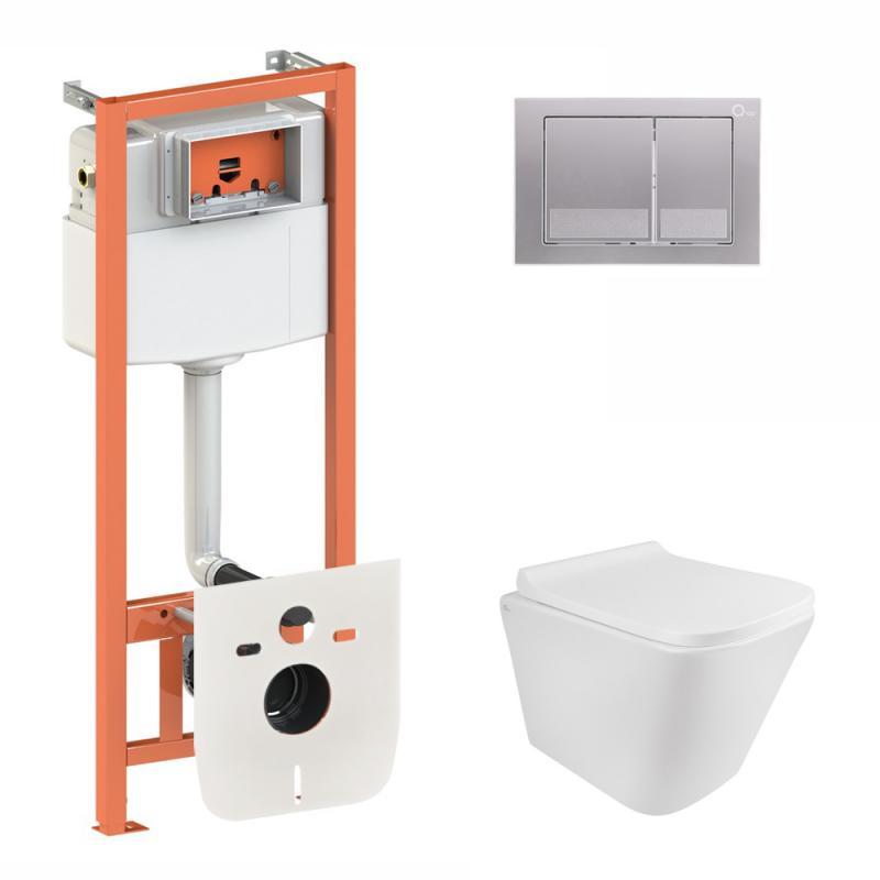 Набір Qtap інсталяція 3 в 1 Nest QT0133M425 з панеллю змиву квадратної QT0111M06029SAT + унітаз з сидінням, фото 1