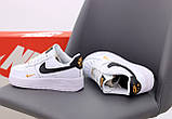 Чоловічі / жіночі кросівки Nike Air Force 1 '07 White Black Gold Essential Mini Swoosh, білі шкіряні кросівки найк аір форс 1 аїр, фото 7