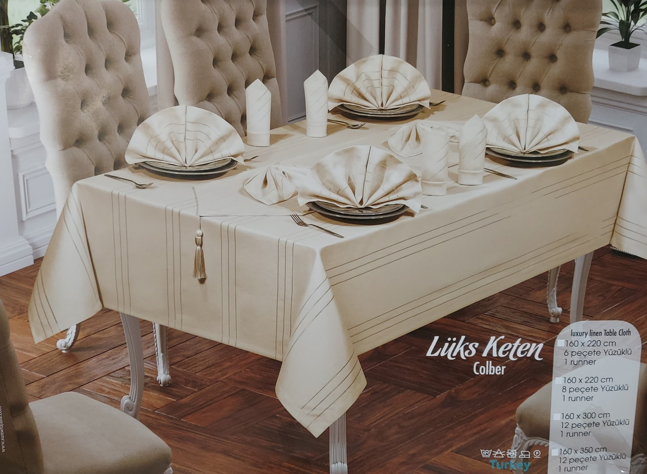 Скатертина «Monalife Luks Keten» 160*220 см 8 шт серветок та доріжка