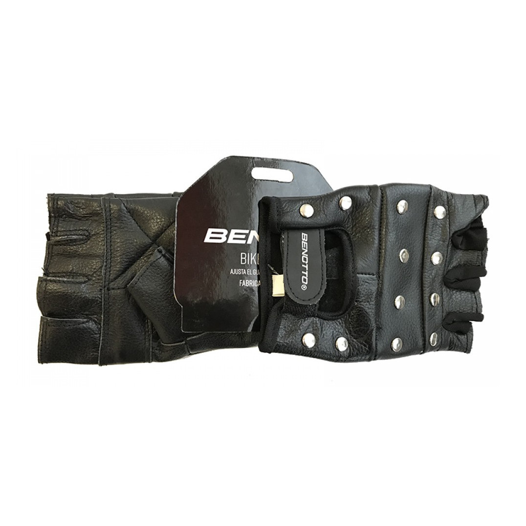 Рукавички велосипедні шкіряні з заклепками відкриті Benotto Leather XL