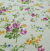 Ткань тефлоновая для скатерти штор римских штор чехлов мелкие фиолетовые цветы розочки букеты
