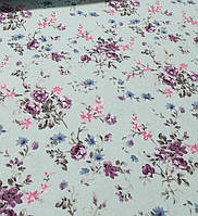 Ткань тефлоновая для скатерти штор римских штор чехлов мелкие фиолетовые цветы розочки букеты фон бело молочны