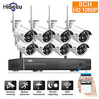 Беспроводной WIFI комплект, система видеонаблюдения Hiseeu Full HD 3.6 mm на 8 камер 3Мп 1080P + регистратор