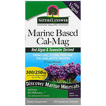 Морський кальцій і магній Nature's Answer "Marine Based Cal-Mag" 500 мг і 250 мг (120 капсул)
