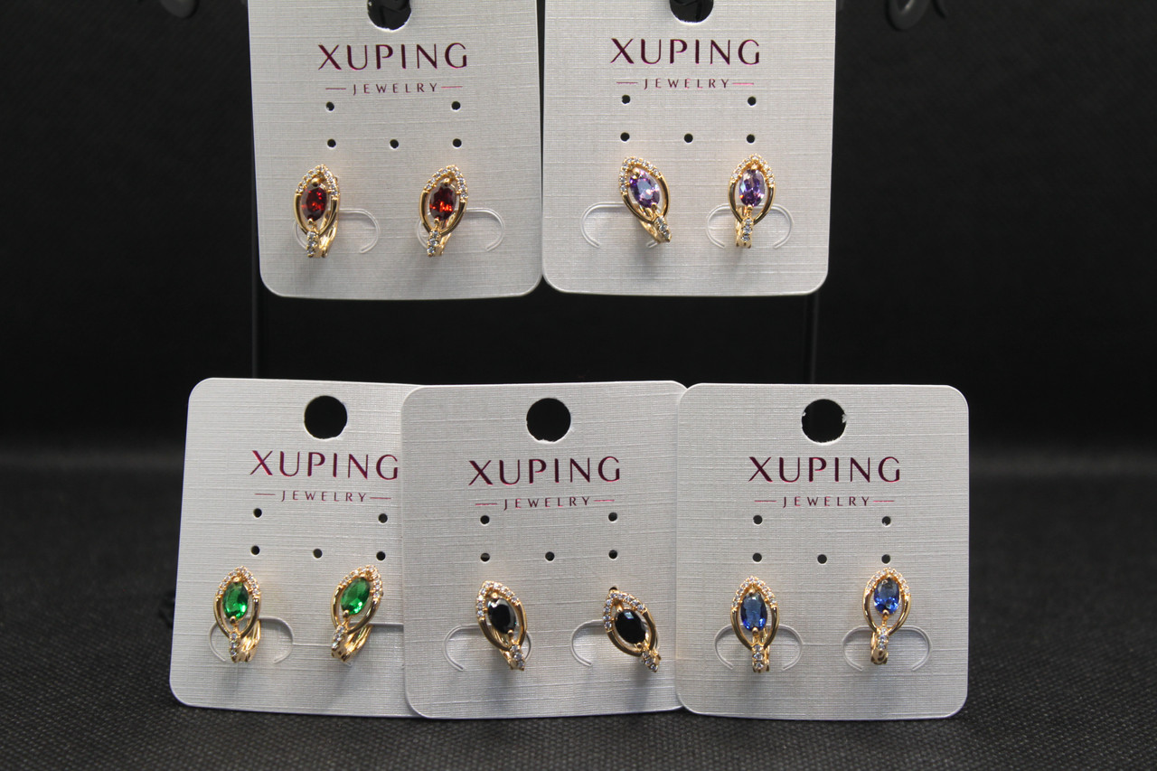Модні Х'юпінг золотисті сережки з камінням гірський кришталь Xuping медичне золото