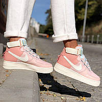 Кроссовки женские Nike Air Force High Pink кожаные найк аир форс розовые высокие весна осень