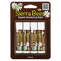 Sierra Bees, Органические бальзамы для губ, кокос, 4 шт. в упаковке, 4,25 г (0,15 унции) каждый