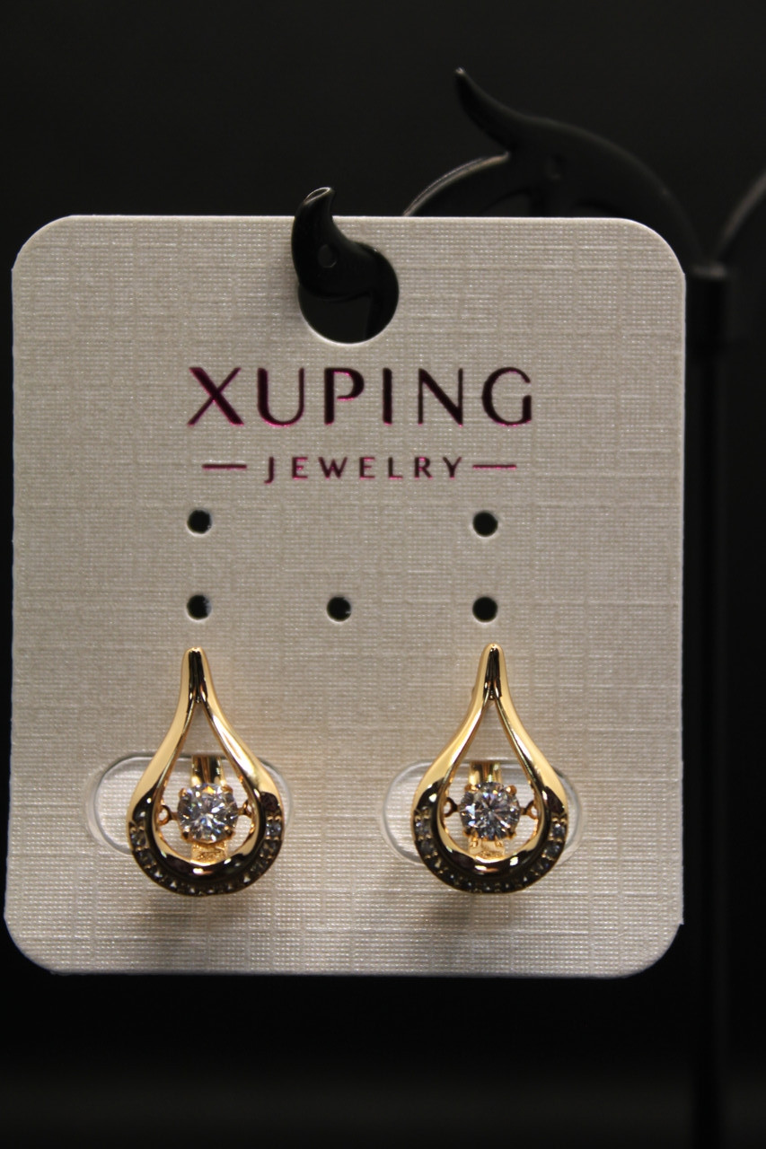 Стильні Х'юпінг золотисті сережки з камінням гірський кришталь Xuping медичне золото