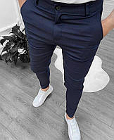 Мужские современные зауженные штаны кэжуал под ремень синие