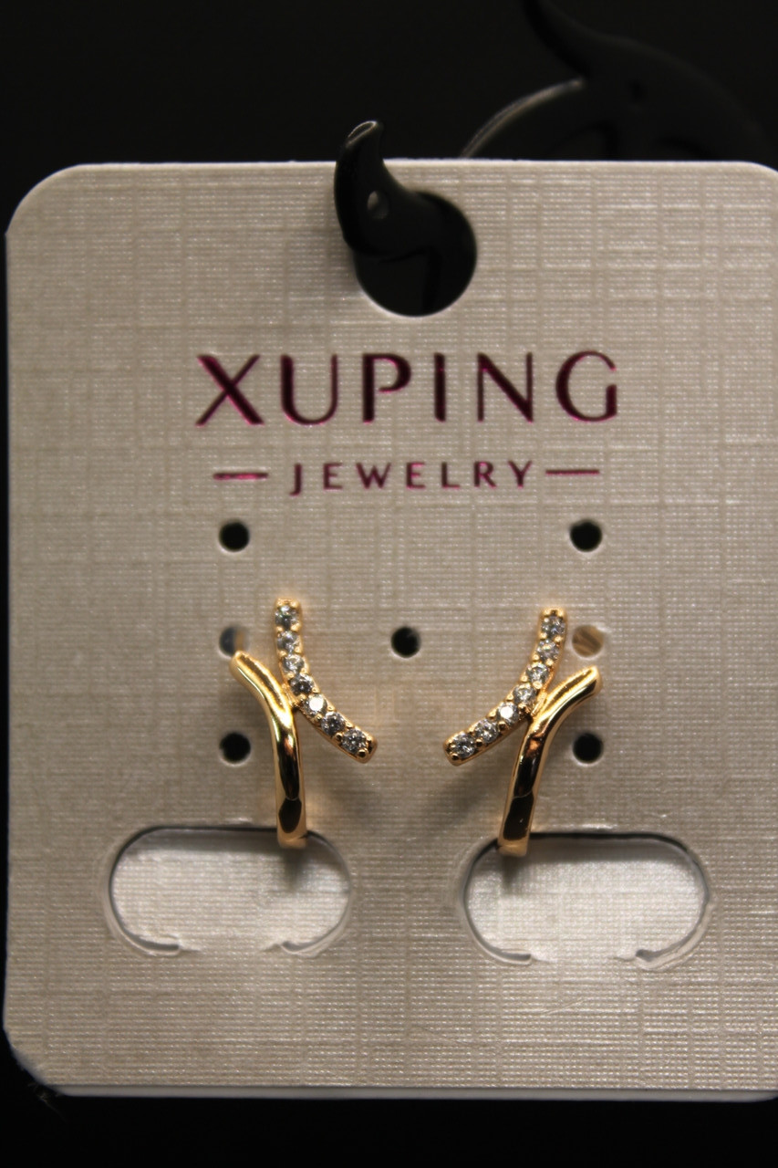 Стильні Х'юпінг золотисті сережки з камінням гірський кришталь Xuping медичне золото