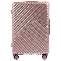 Валіза велика розова дорожня жіноча на 4 колесах пластиковий полікарбонат wings WN-01 розмір L рожеве золото